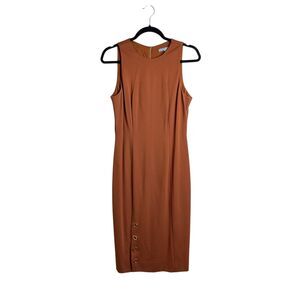Antonio Melani Dress Womens 4 Brown Sleeveless Sheath Gold Zip Midi Career Chic
